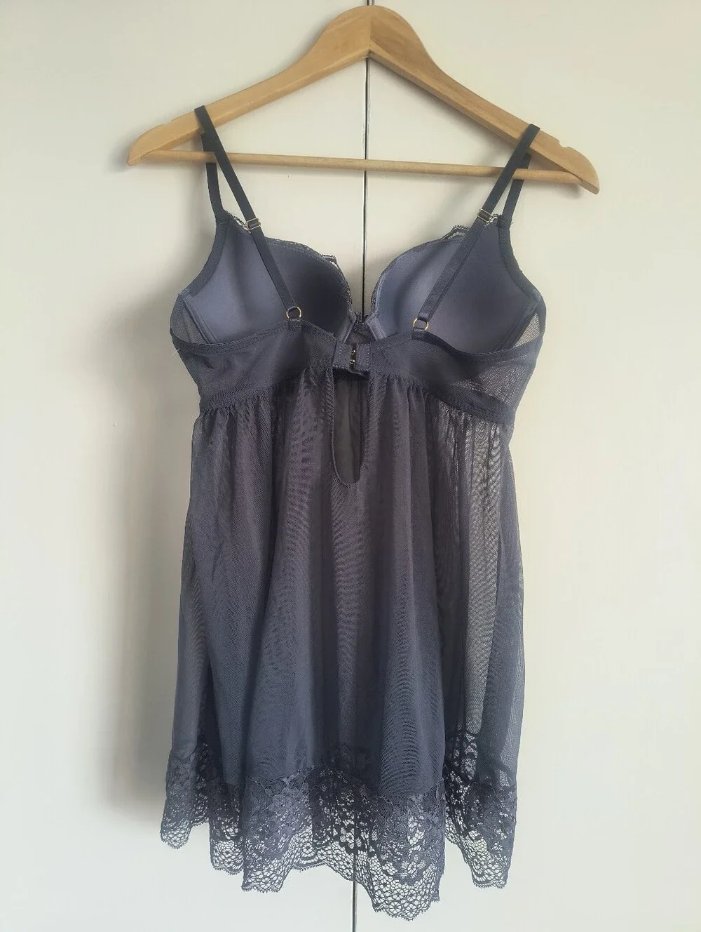 Daisy Fuentes Slate Blue Sheer Baby Doll Nightie Lingerie Push Up Padded Large L